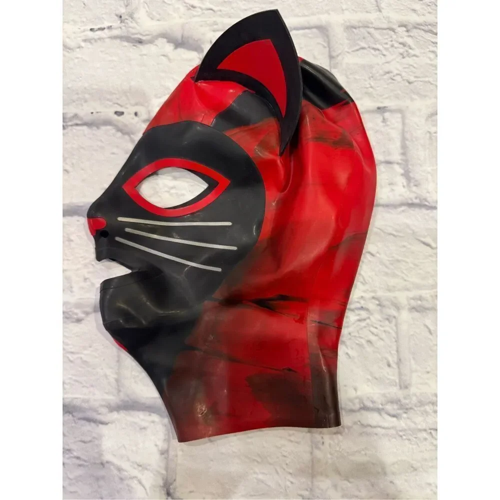 MKLLatexCouture Kinky Kitty Marbled Latex Hood size small excellent condition